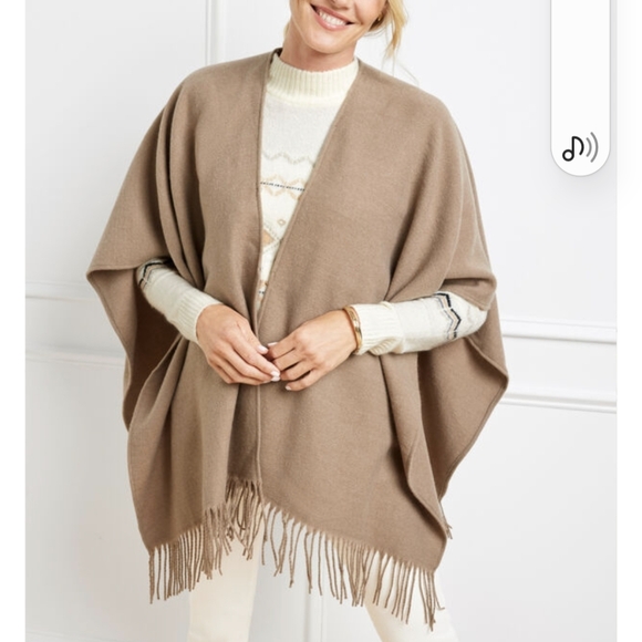 Talbots Fur Collar Ruana Cape Sz M/L NWT - Picture 2 of 10